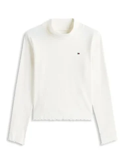 Tommy Hilfiger White Ribbed Extra Slim Mock Neck Top