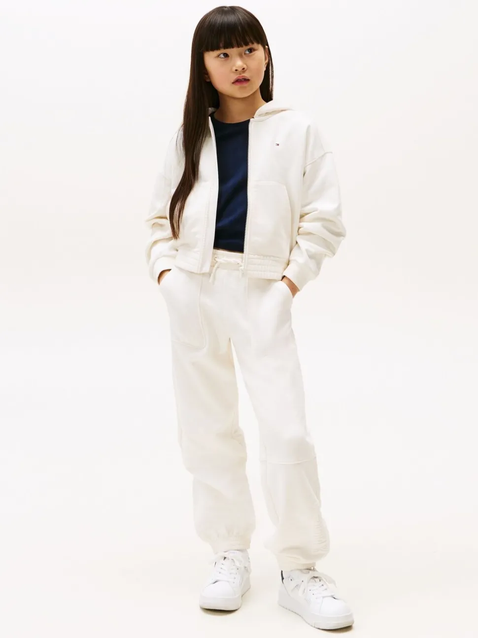 Tommy Hilfiger White Textured Logo Relaxed Joggers