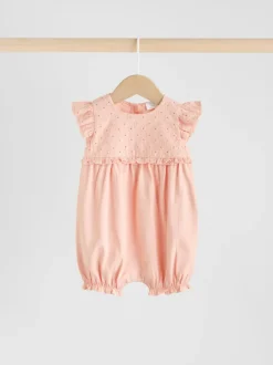 Tonal Pink Broderie 3 Pack Baby Rompers