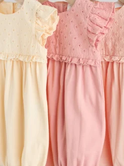 Tonal Pink Broderie 3 Pack Baby Rompers