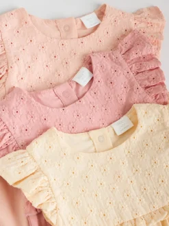 Tonal Pink Broderie 3 Pack Baby Rompers