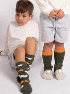 Totes Green Supersoft Winter Slipper Dinosaur Socks 2 Pack
