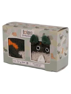 Totes Green Supersoft Winter Slipper Dinosaur Socks 2 Pack