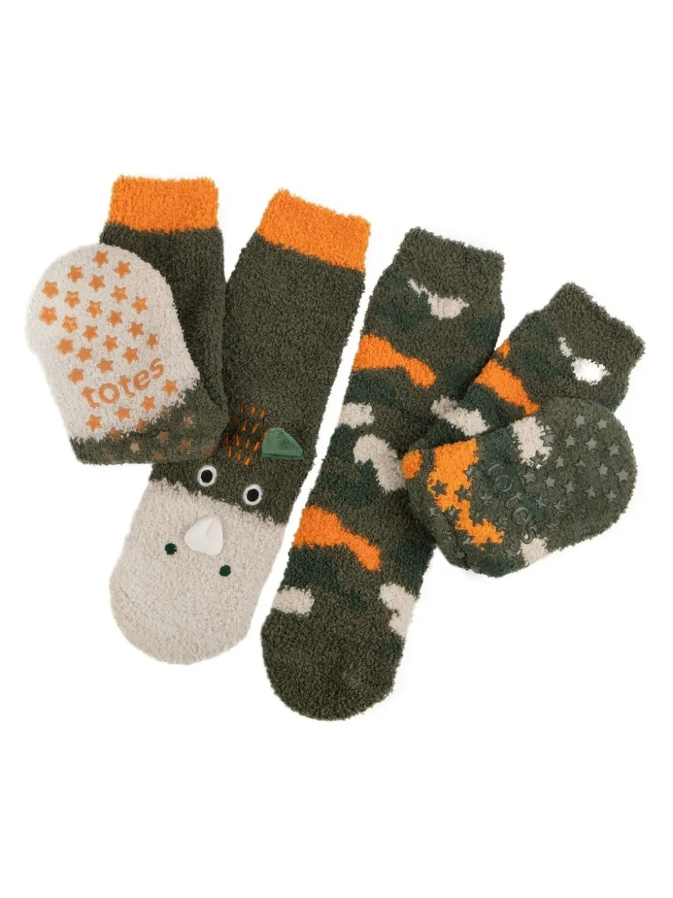 Totes Green Supersoft Winter Slipper Dinosaur Socks 2 Pack