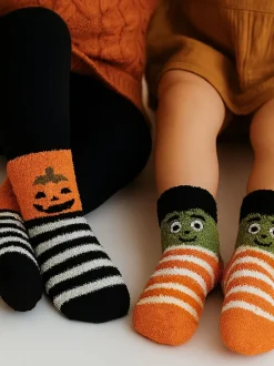 Totes Orange Halloween Toasties Super Soft Slipper Socks Twin Pack