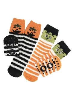 Totes Orange Halloween Toasties Super Soft Slipper Socks Twin Pack