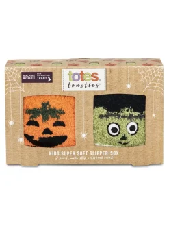 Totes Orange Halloween Toasties Super Soft Slipper Socks Twin Pack