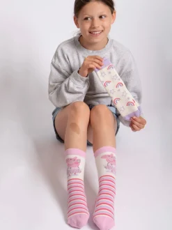 Totes Pink Childrens Peppa Pig Slipper Socks 2 Pack