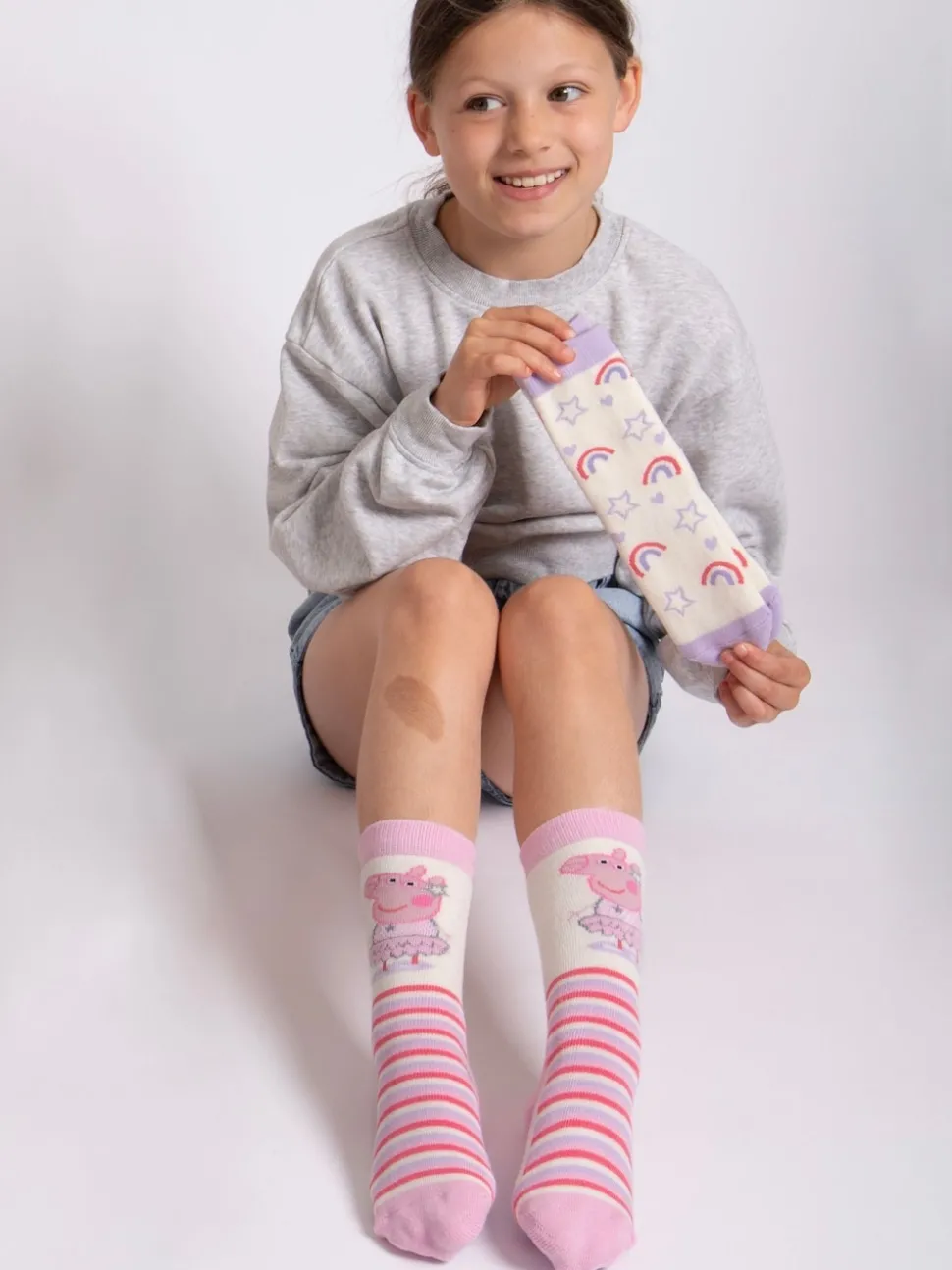 Totes Pink Childrens Peppa Pig Slipper Socks 2 Pack