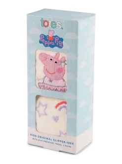 Totes Pink Childrens Peppa Pig Slipper Socks 2 Pack