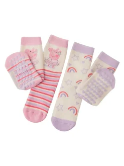 Totes Pink Childrens Peppa Pig Slipper Socks 2 Pack