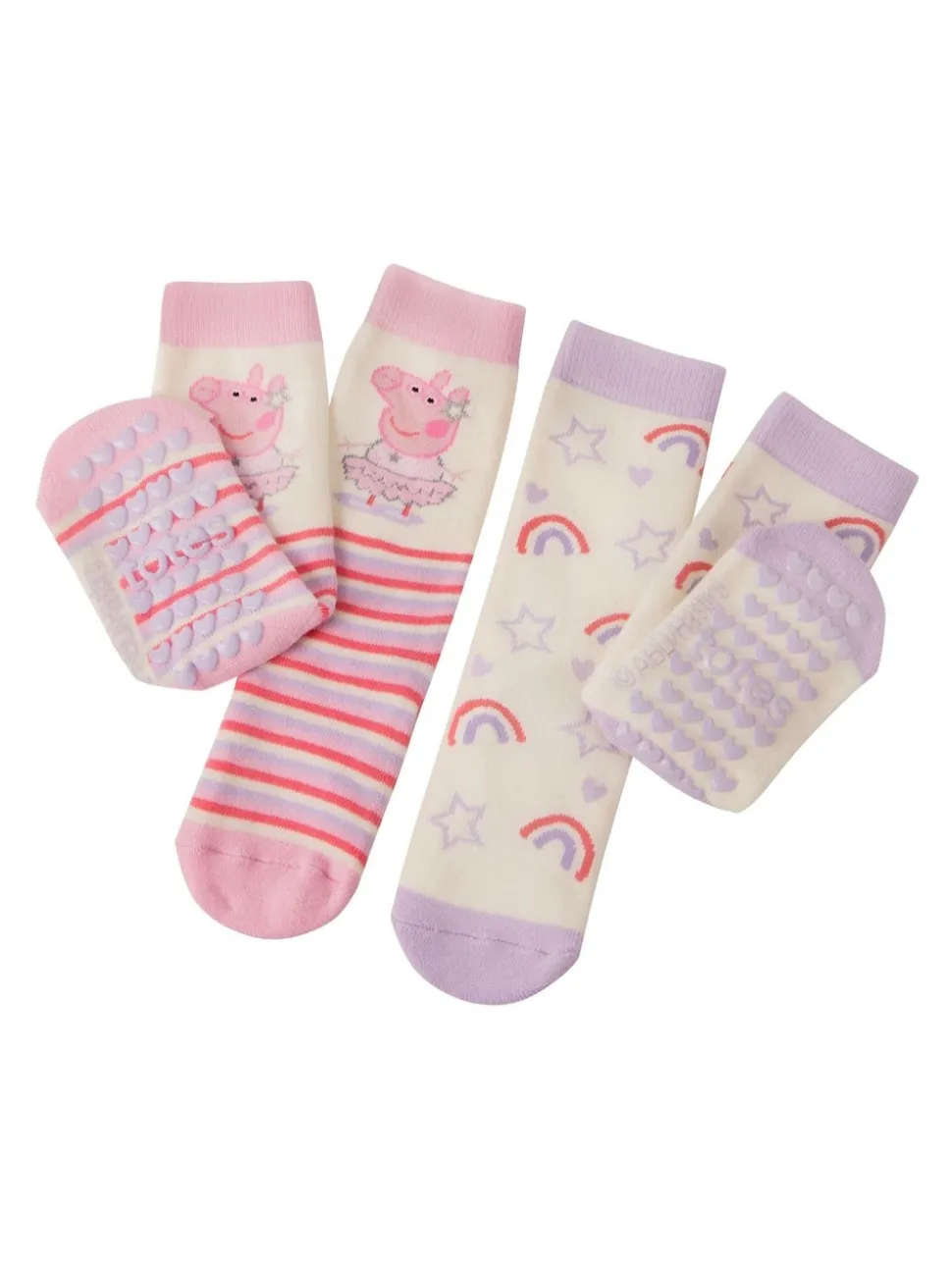 Totes Pink Childrens Peppa Pig Slipper Socks 2 Pack