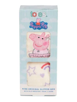 Totes Pink Childrens Peppa Pig Slipper Socks 2 Pack