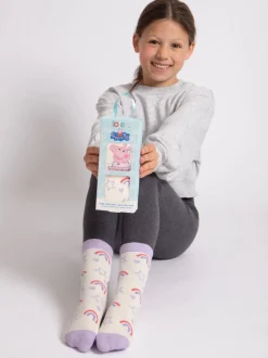 Totes Pink Childrens Peppa Pig Slipper Socks 2 Pack