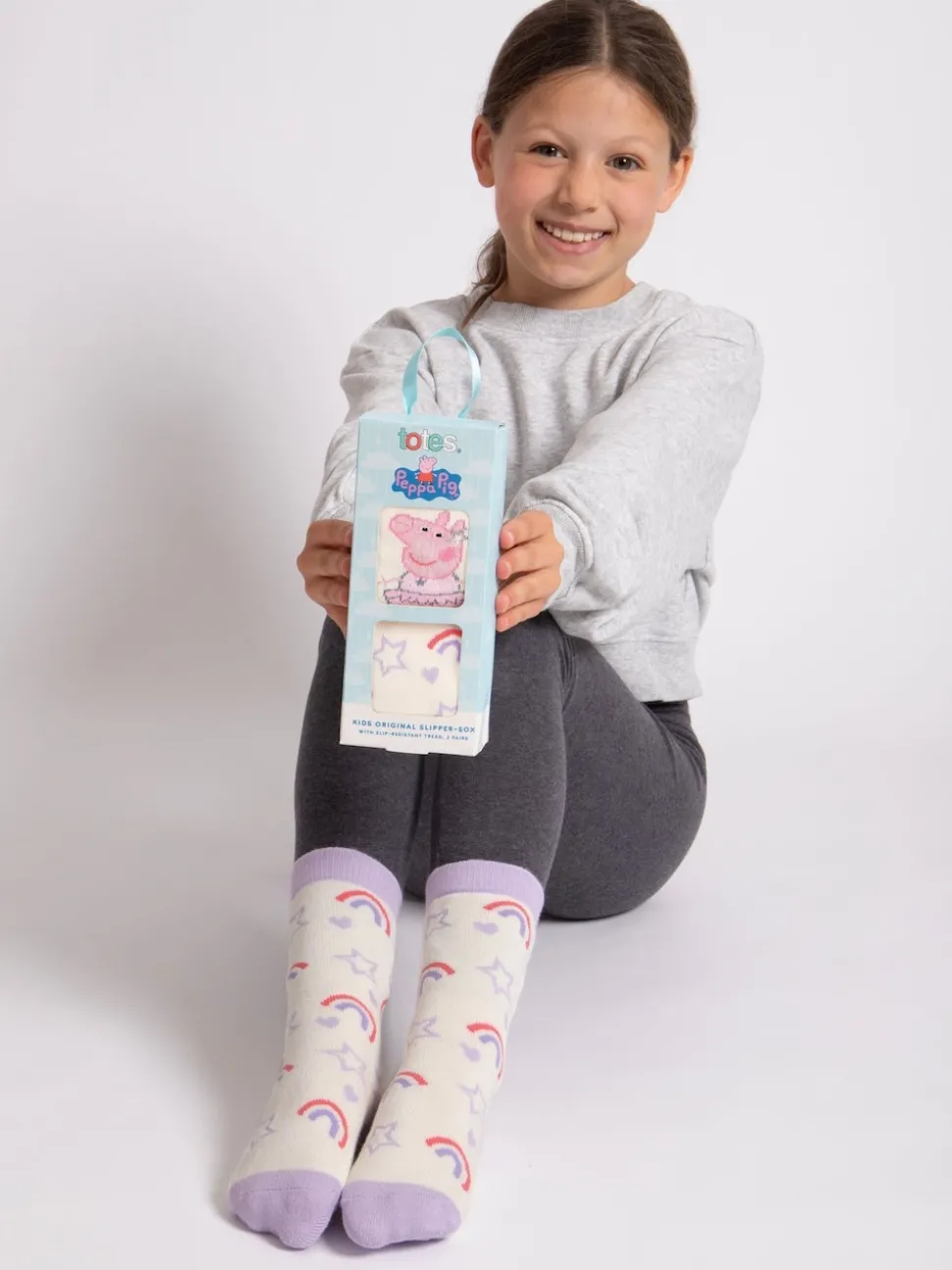 Totes Pink Childrens Peppa Pig Slipper Socks 2 Pack