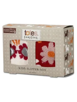 Totes Red Tosties Kids Original Slipper Socks 2 Pack