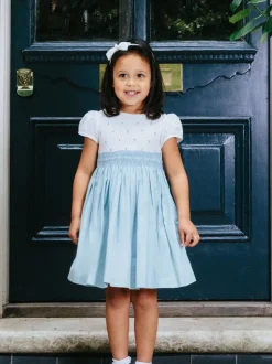 Trotters London Blue Rose Hand Smocked Dress