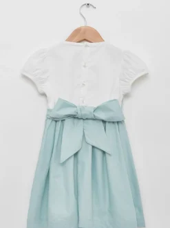 Trotters London Blue Rose Hand Smocked Dress