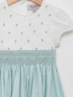 Trotters London Blue Rose Hand Smocked Dress