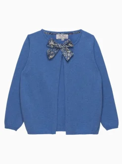 Trotters London Blue Strawberry Thief Bow Cardigan