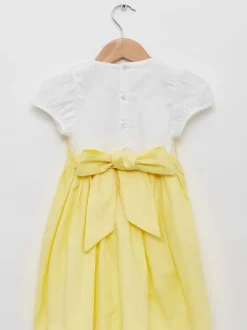 Trotters London Girls Lemon Yellow Rose Hand Smocked Dress