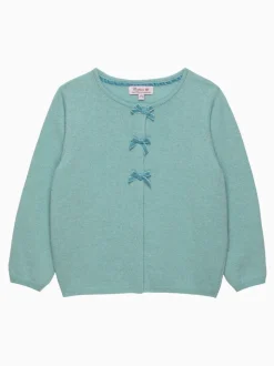 Trotters London Green Velvet Bow Cardigan