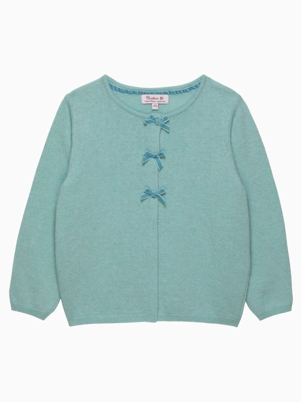 Trotters London Green Velvet Bow Cardigan