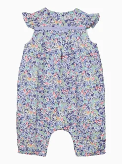 Trotters London Little Blue Liberty Print Neon Wiltshire 100% Cotton Romper