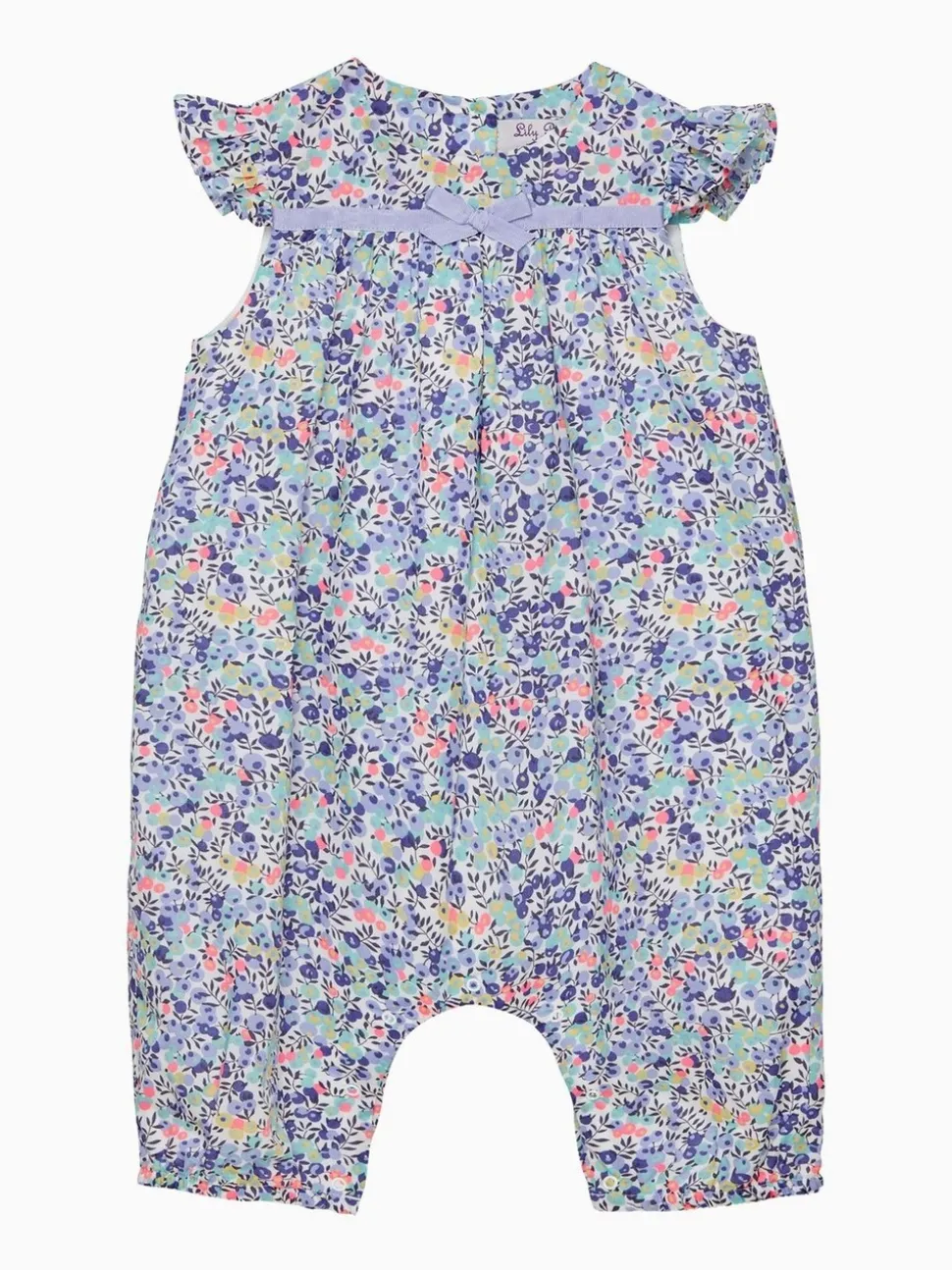 Trotters London Little Blue Liberty Print Neon Wiltshire 100% Cotton Romper