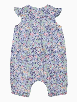 Trotters London Little Blue Liberty Print Neon Wiltshire 100% Cotton Romper