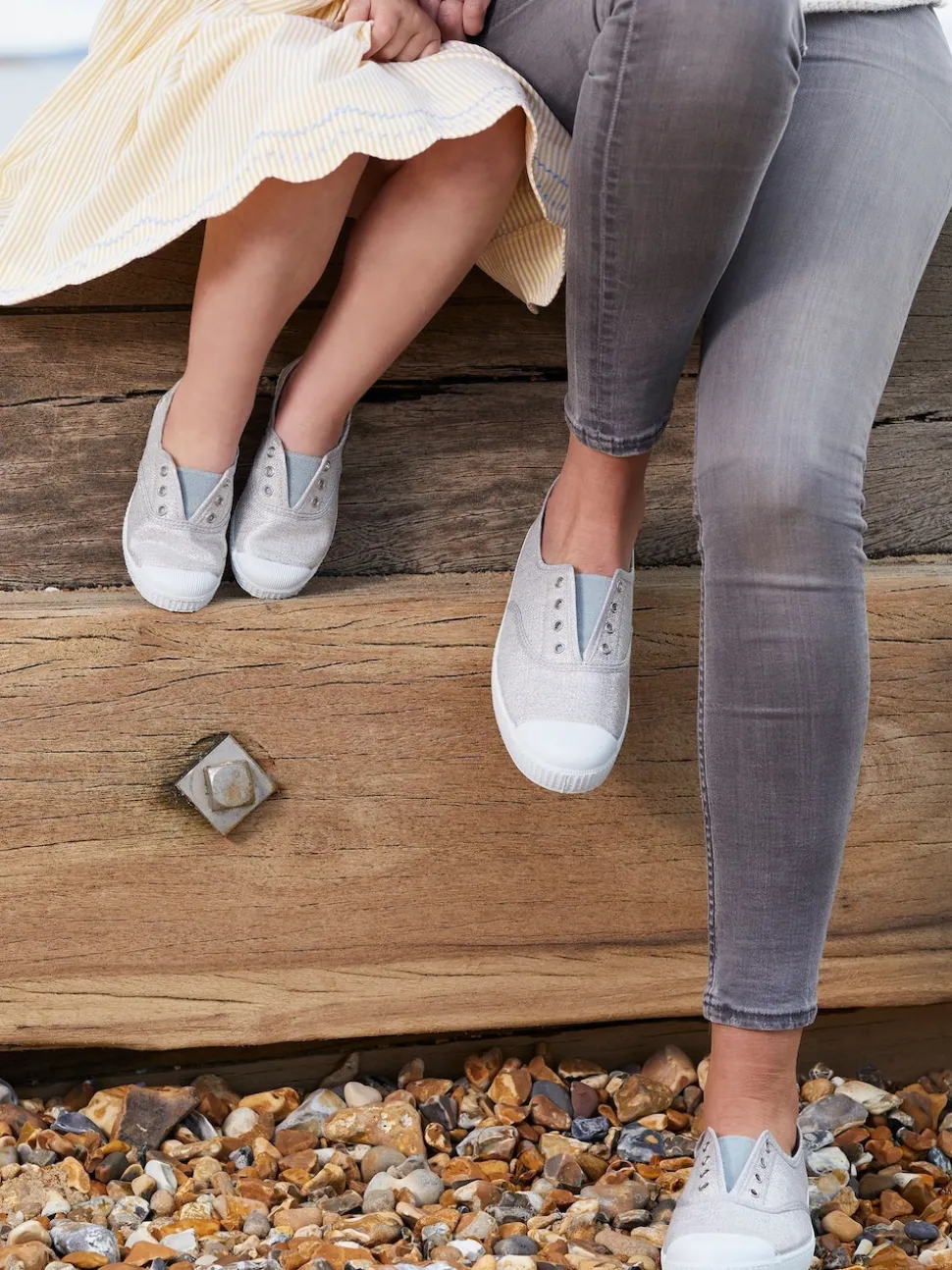 Trotters London Plum Canvas Pumps
