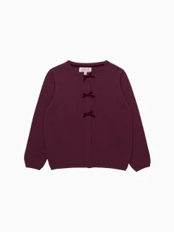 Trotters London Red Velvet Bow Cardigan