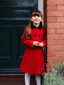 Trotters London Red Wool Scalloped Edge Coat
