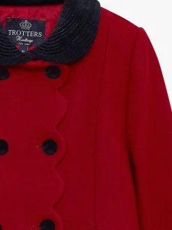 Trotters London Red Wool Scalloped Edge Coat