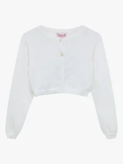 Trotters London White Sophie Cropped 100% Cotton Cardigan