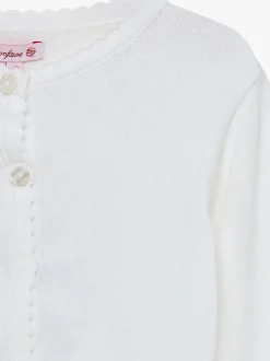 Trotters London White Sophie Cropped 100% Cotton Cardigan