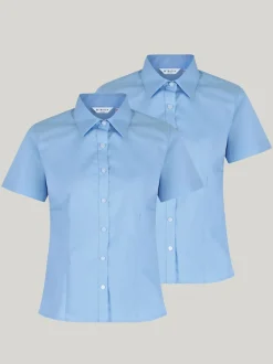 Trutex Blue Slim Fit Short Sleeve 2 Pack School Shirts