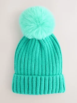 Turquoise Blue Rib Pom Beanie (3mths-16yrs)