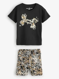 Under Armour Black/Animal Animal Print T-Shirt and Bike Shorts Set