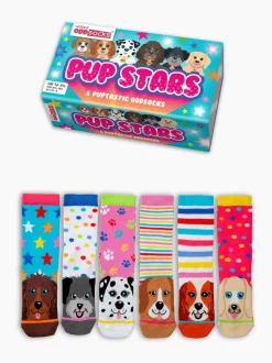 United Odd Socks Blue Pup Stars Girls Socks 6 pack