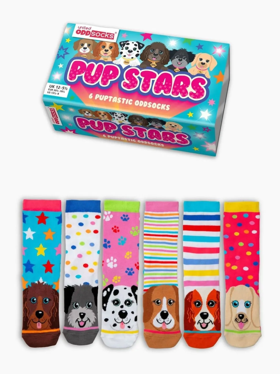 United Odd Socks Blue Pup Stars Girls Socks 6 pack