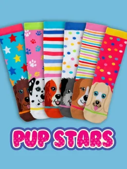 United Odd Socks Blue Pup Stars Girls Socks 6 pack