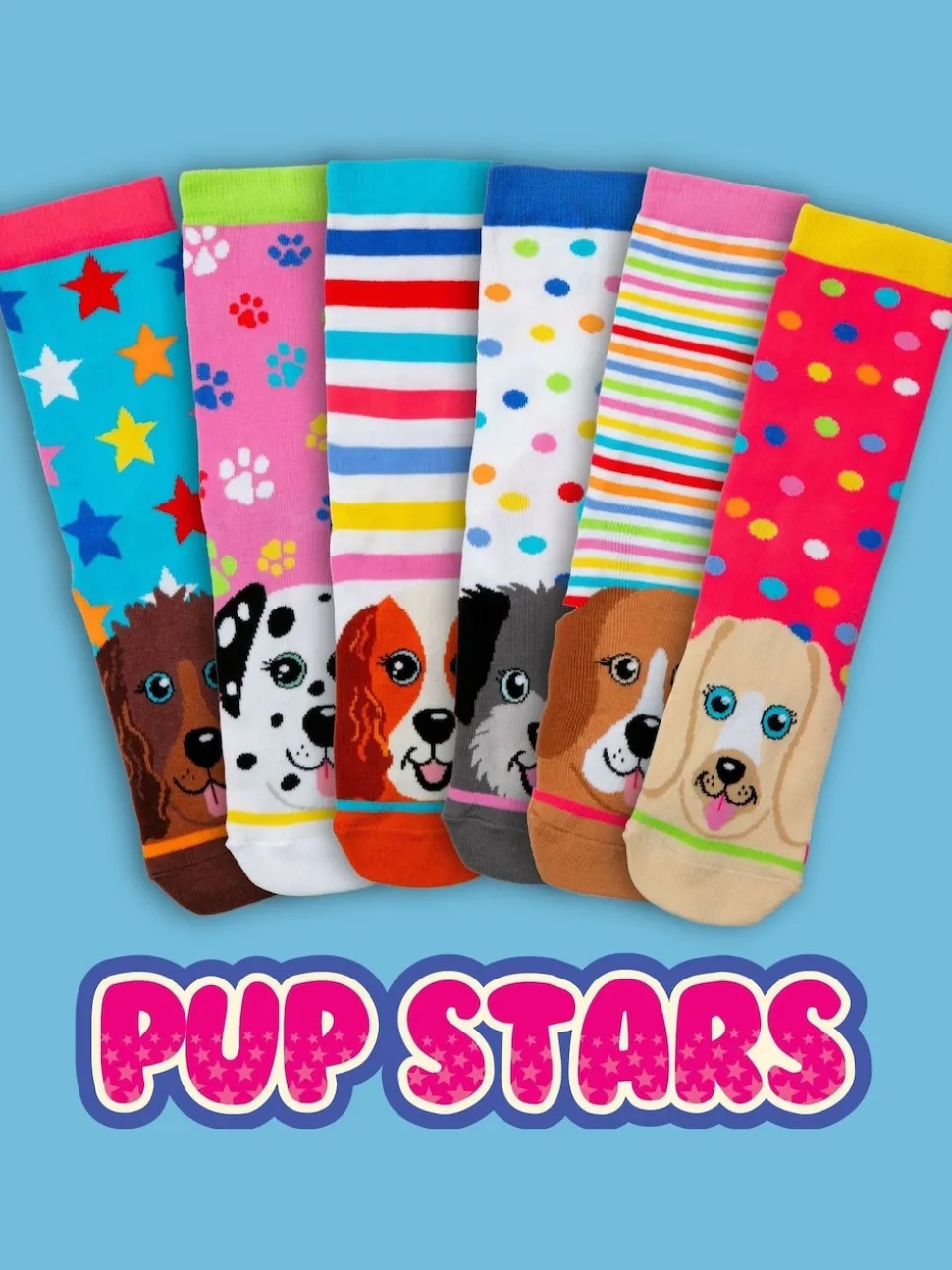 United Odd Socks Blue Pup Stars Girls Socks 6 pack