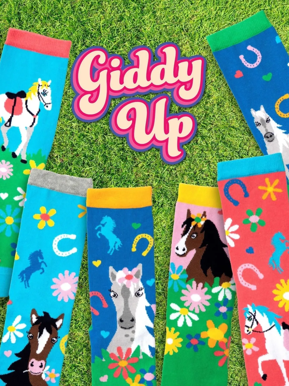 United Odd Socks Pink Giddy Up Girls Socks 6 pack