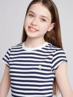 U.S. Polo Assn. Blue Girls Double Horsemen Mixed Cap Sleeve T-Shirts 2 Pack