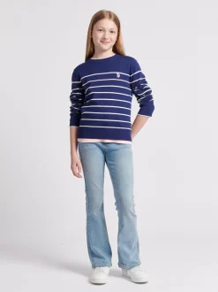 U.S. Polo Assn Blue U.S. Polo Assn. Girls Blue Stripe Crew Jumper