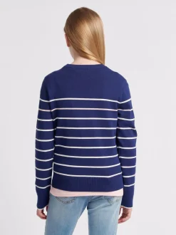 U.S. Polo Assn Blue U.S. Polo Assn. Girls Blue Stripe Crew Jumper