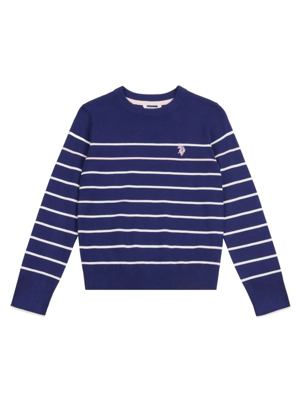 U.S. Polo Assn Blue U.S. Polo Assn. Girls Blue Stripe Crew Jumper