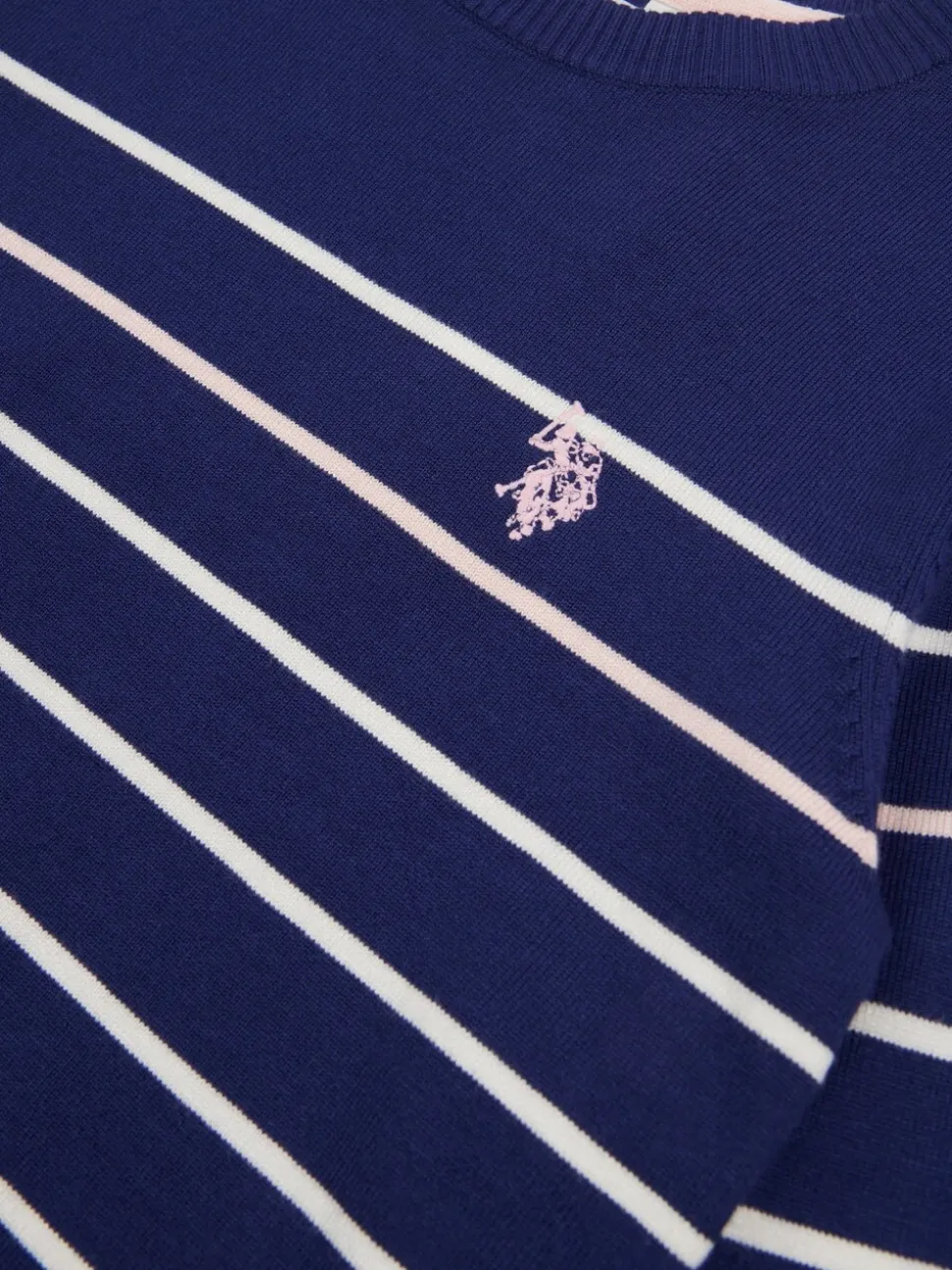 U.S. Polo Assn Blue U.S. Polo Assn. Girls Blue Stripe Crew Jumper