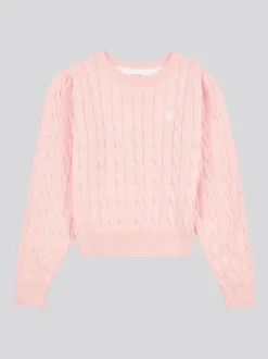 U.S. Polo Assn. Pink Girls Cable Knit 100% Cotton Jumper